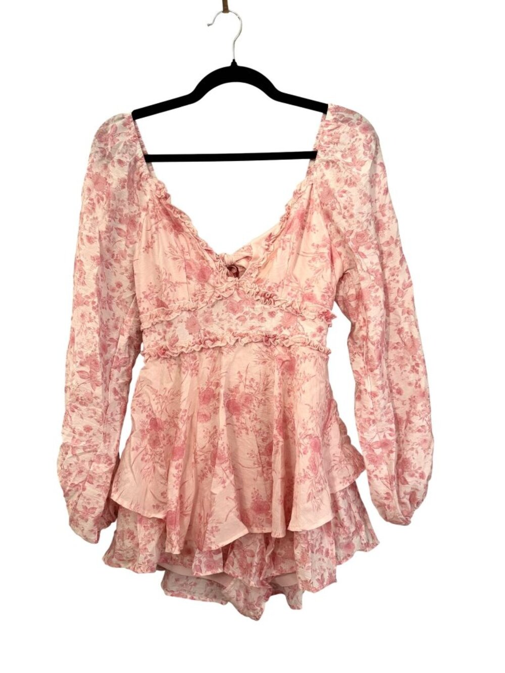 NWT Altar'd State Pink Floral Ruffle Tiered Romper Long Sleeve Size S $84 [jb]